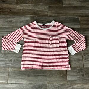 Abercrombie & Fitch Womens Red White Striped Long Sleeve Pocket Tee Shirt Medium